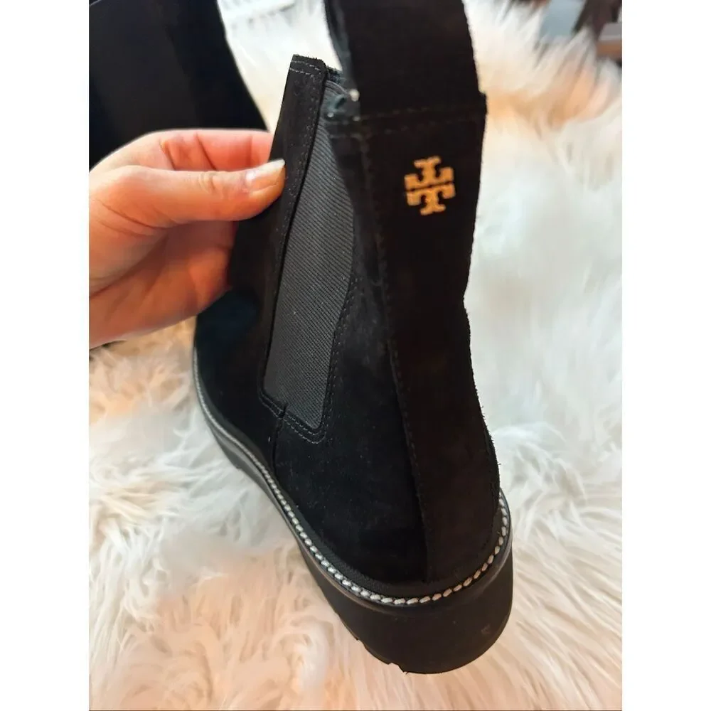 Tory Burch Black Suede Lug Sole Chelsea Boots sz 9.5